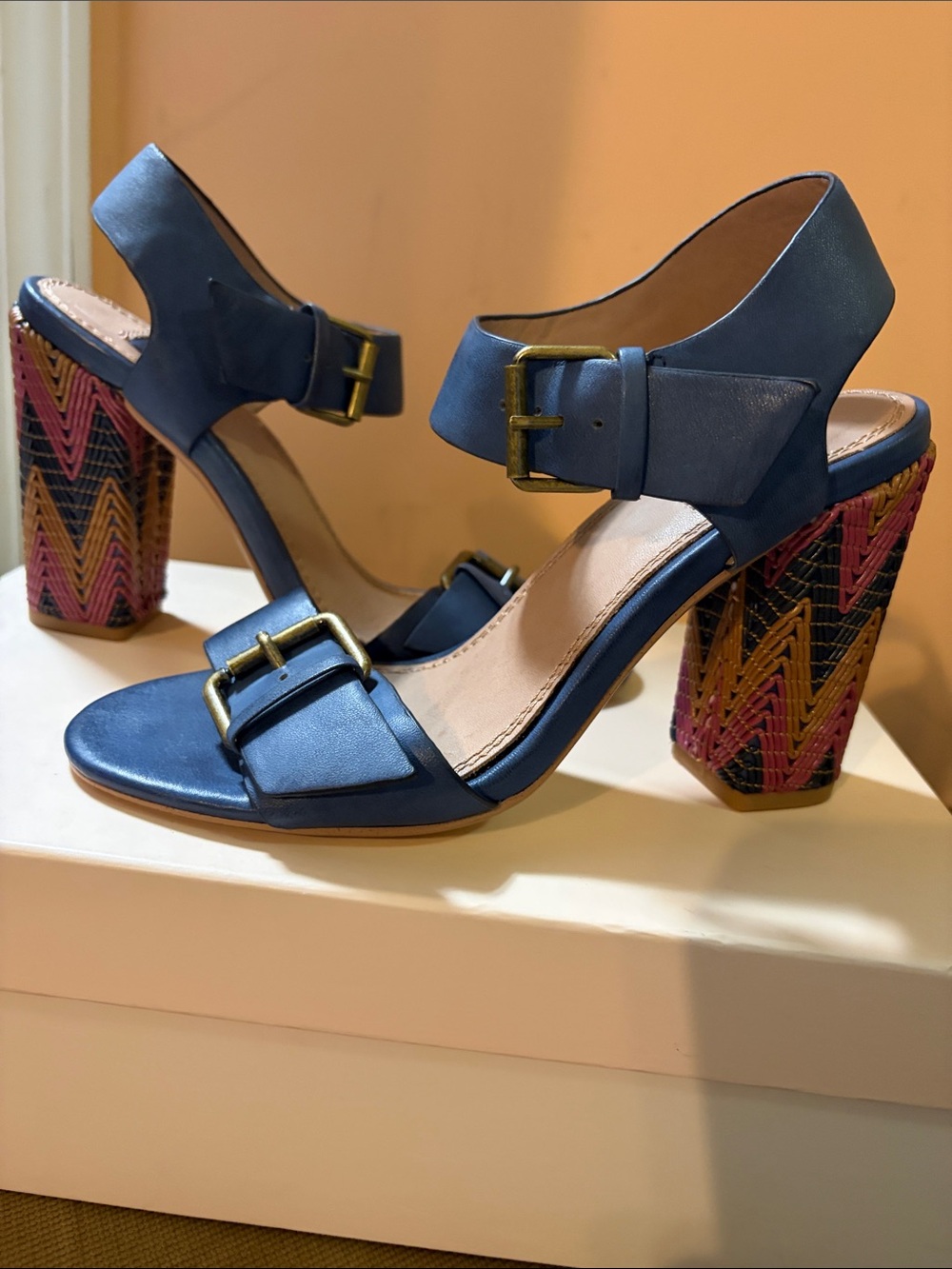 Ella Moss Navy Buckle Heeled Sandals for Women